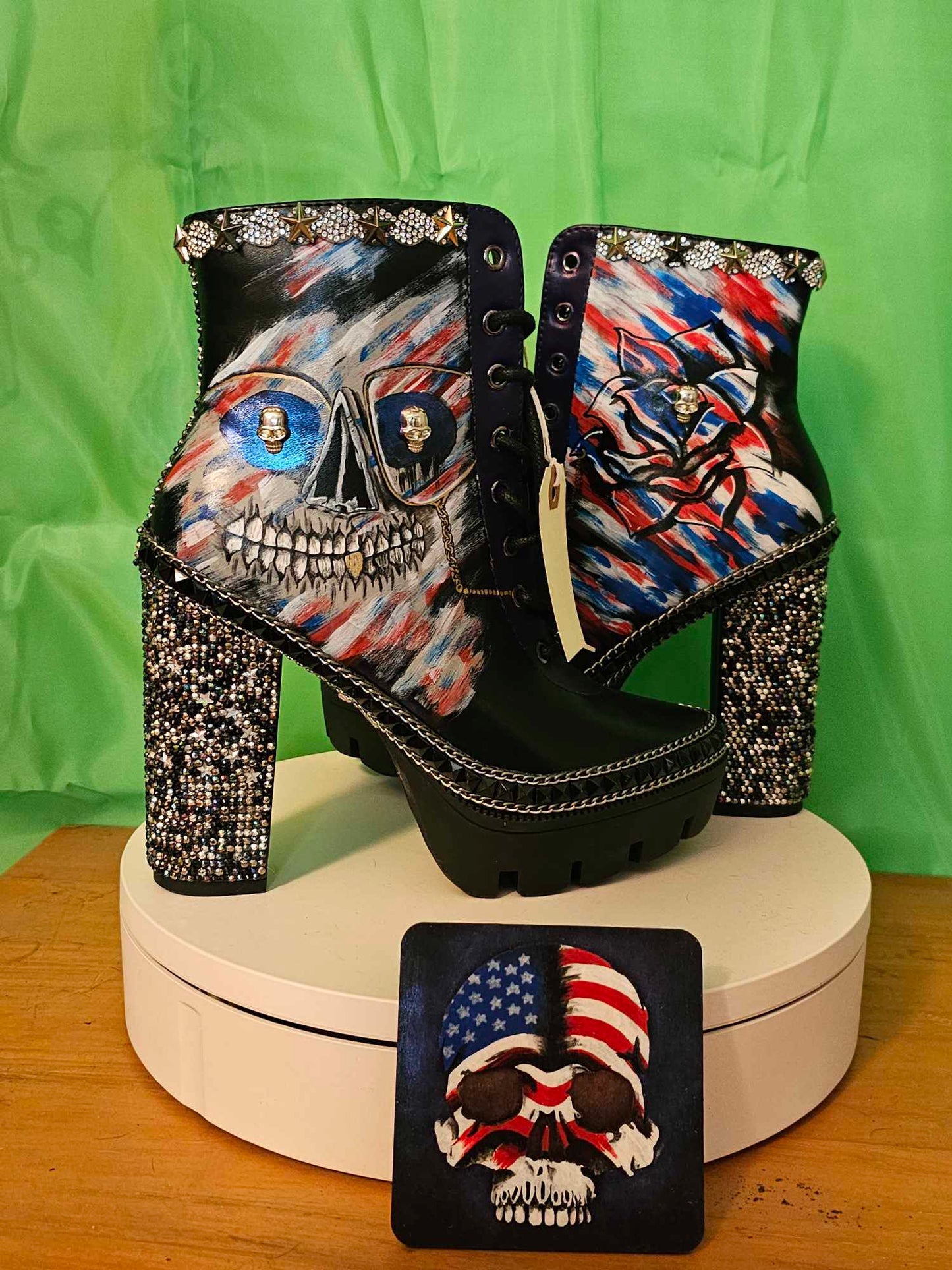 Custom faux leather heeled boots OOAK