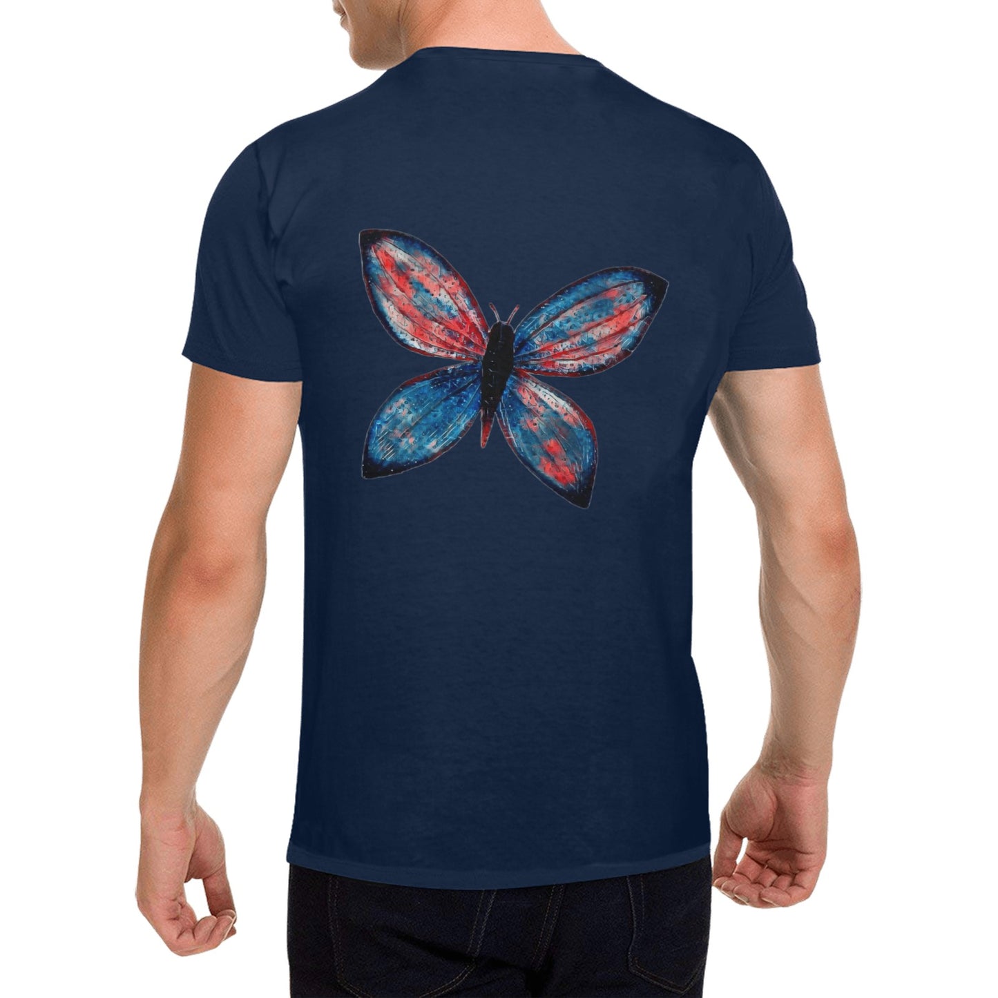 4th of July Blue Butterfly T shirt BLACK Classic Men's T-shirt (USA Size)