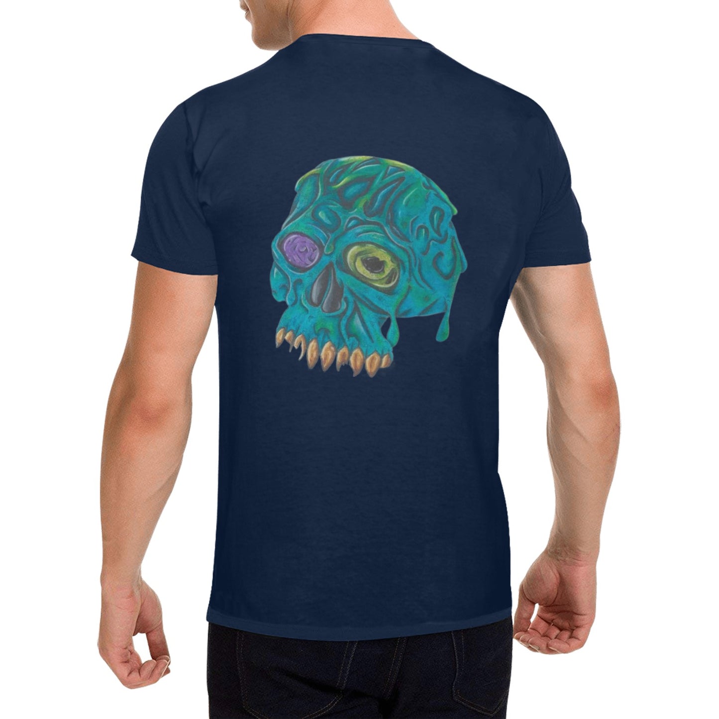 Melting Turquoise Skull Original Design Color T shirt Classic Men's T-shirt (USA Size)