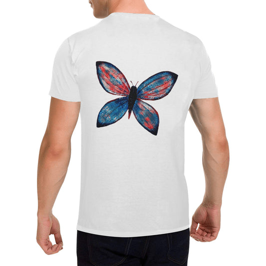 4th of July Blue Butterfly T shirt WHITE Classic Men's T-shirt (USA Size)