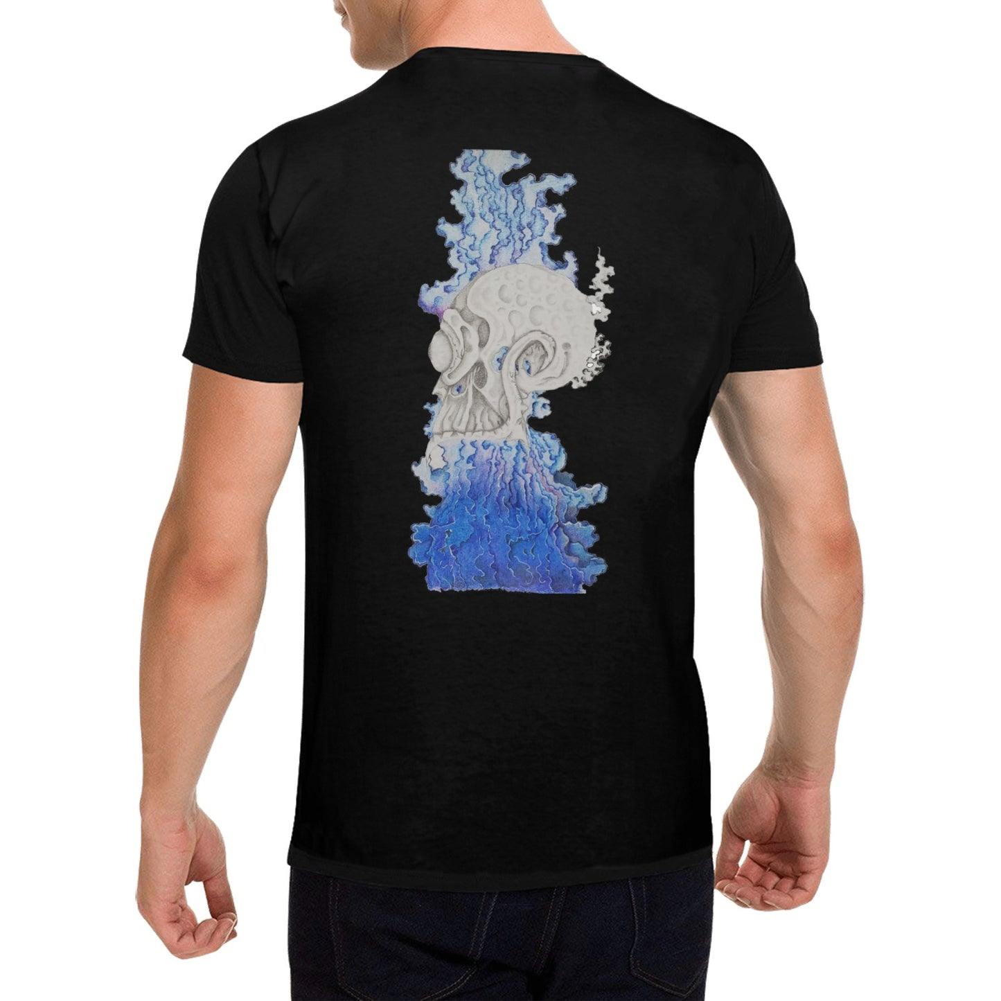 Blue Flames Original Design Cyborg T shirt Classic Men's T-shirt (USA Size)