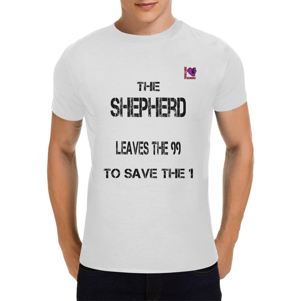 The Shepherd leaves the 99 to save the 1-White Men's T-shirt(USA Size)(Model T02)(One Side Printing)