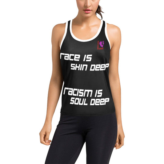 RACE is SKIN DEEP Tank Top BLACK Women's Racerback Tank Top (Model T60)